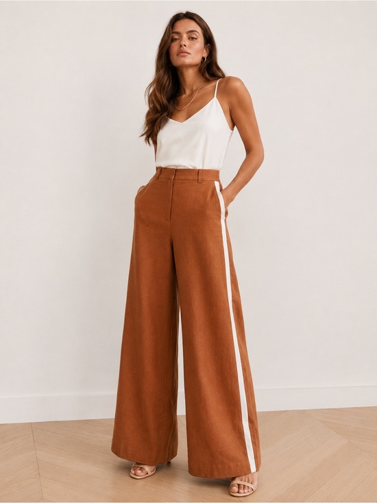 L’Agence Pants - $525 New L’agence Linen Blend Gavin Wide Leg Trousers - Ginger Ivory Stripe - 2